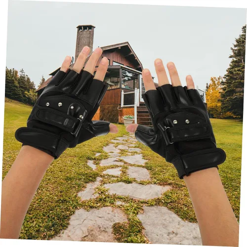 Vista 4 de Yardwe 3 pares de guantes de entrenamiento de medio dedo para fitness, transpirables, absorción de impactos, diseño para entrenamiento, ciclismo
