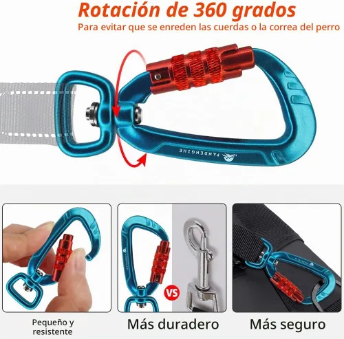 Vista 3 de Mosquetón con bloqueo automático de 2.5 pulgadas, 4.5KN 1011 libras con cierre giratorio para correa de perro, llavero, mochila