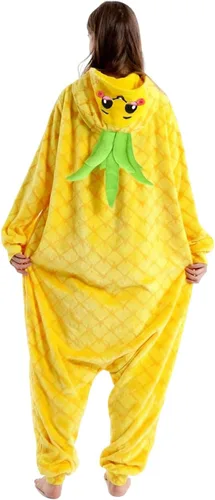 Vista 4 de vavalad Adult Pineapple Onesie Pajamas Halloween Pineapple Costume Christmas Cosplay Fruit Costume Women Men