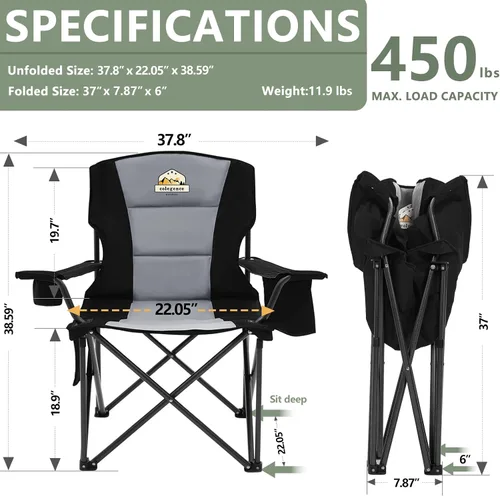Vista 3 de Colegence Sillas de Camping Plegables de Tamaño Grande - Soporte de 450 LBS Silla de Campamento de Servicio Pesado con Cojín Acolchado, Sillas