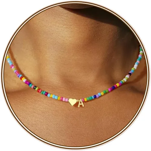 Vista 9 de Turandoss Collares con iniciales de cuentas coloridas, regalos