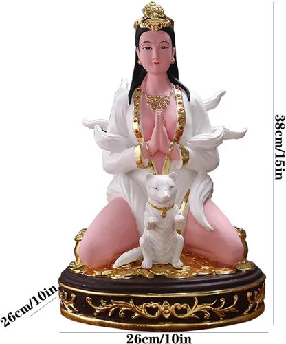 Vista 2 de TOMYEUS Estatua de Buda Exquisita estatua de zorro, hada, diosa, buda, decoración de la suerte para el hogar, bendice el matrimonio y la paz, famoso