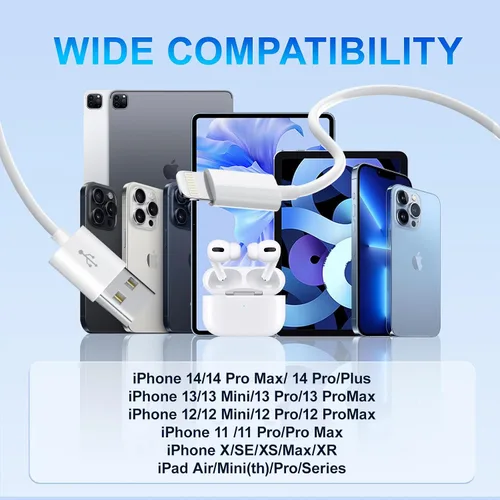 Vista 7 de Cable Lightning para iPhone de 6 pies, [certificado MFi de Apple], cable de carga rápida para iPhone 14 13 12 11 Pro Max XS XR X 8 7 6 Plus SE y más