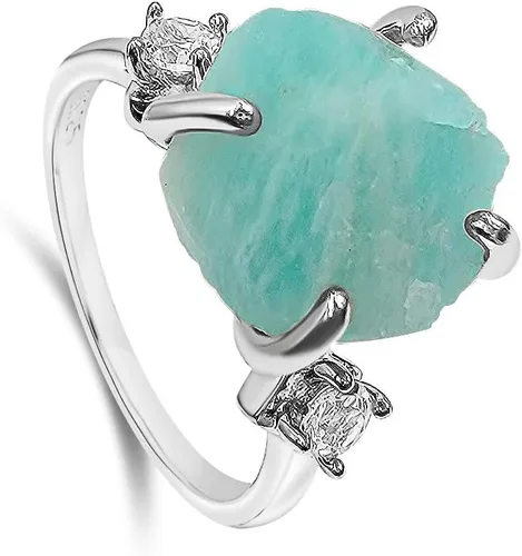 Vista 3 de Anillo de cristal crudo real con piedra natal, plata de ley, oro blanco, regalo de joyería para ella, regalo de Navidad, Día de la Madre