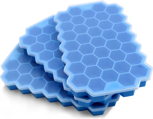 Vista 13 de Bandejas de cubitos de hielo para congelador con tapa-37 cuadrícula de silicona para moldes pequeños de cubitos de hielo, fácil de liberar y Azul