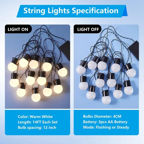 Vista 2 de 12 bombillas LED – Cadena de iluminación G40 funciona con pilas para números de letras de marquesina – interiores y exteriores para fiestas