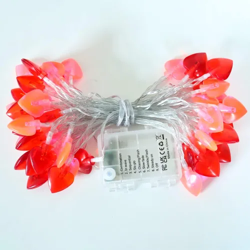 Vista 5 de Ohwewant 50 luces LED rojas y rosas de San Valentín, temporizador de 8 modos, funciona con pilas, guirnalda de luces de corazón de San Valentín