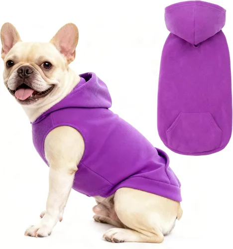 Vista 13 de EXPAWLORER - Sudadera de forro polar con capucha para perros, chaleco de suéter a cuadros para mascotas, ropa de otoño e invierno con anillo