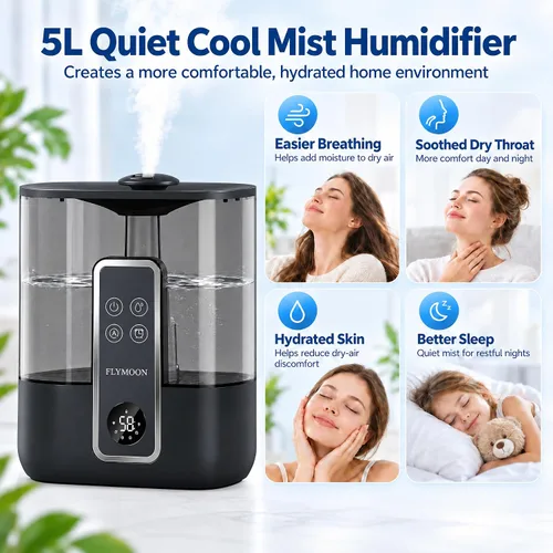 Vista 2 de FLYMOON Top Fill 5L Cool Mist Humidifiers with 28dB Black