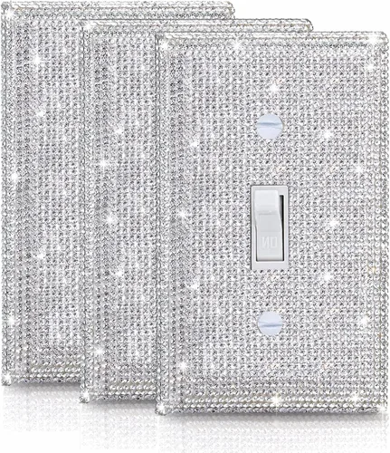 Vista 25 de 1 PC Placa de Pared de Diamantes de Imitación Plateados Brillantes Cubierta de Interruptor de Luz Cubiertas de Interruptor Placas de Pared Diamantes