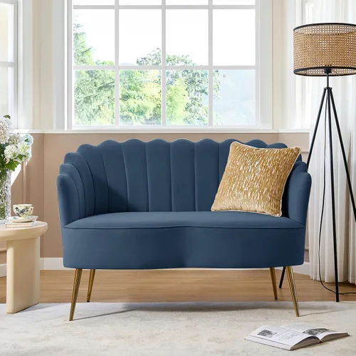 Vista 40 de HULALA HOME Silla decorativa moderna de terciopelo con respaldo en forma de concha, bonito sillón para sala de estar, dormitorio con patas doradas