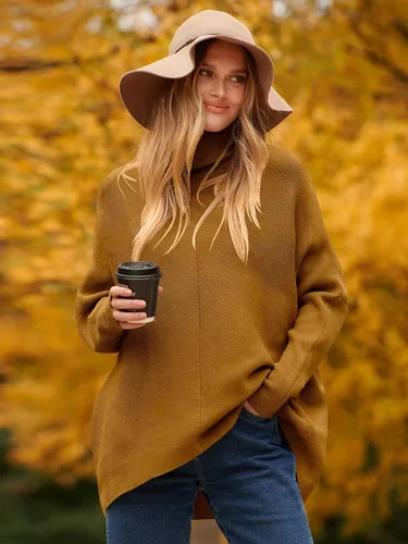 Vista 6 de Caracilia Suéter de manga larga con cuello alto para mujer, dobladillo irregular, informal, suéter de punto