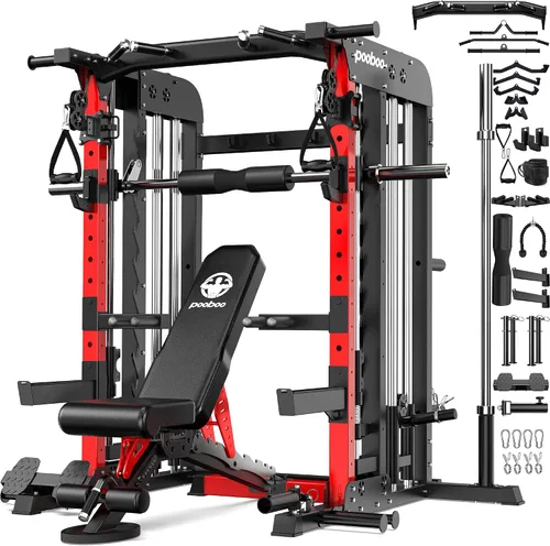 Vista 11 de pooboo Máquina Smith Power Cage con sistema de cable para sentadillas