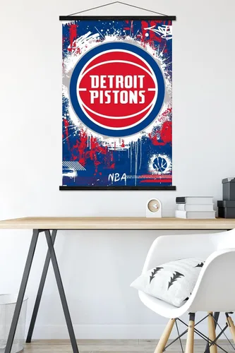 Vista 5 de Trends International NBA Detroit Pistons - Póster de pared con logotipo Maximalist 23 con marco magnético