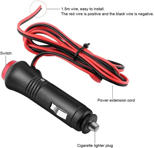 Vista 5 de Adaptador de enchufe para encendedor de cigarrillos de automóvil, extensor de alimentación, cable de extensión de encendedor de cigarrillos