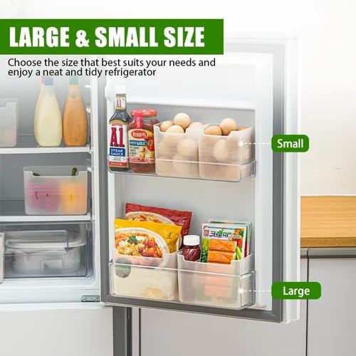 Vista 5 de Paquete de 3 cajas organizadoras de refrigerador, contenedores de plástico para almacenamiento de puerta lateral del refrigerador, contenedores