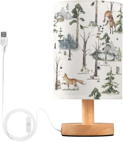 Vista 34 de Lámpara de mesa pintada Mariposa Diente de León con base de madera y pantalla de tela para mesita de noche, lámpara de escritorio para recámara