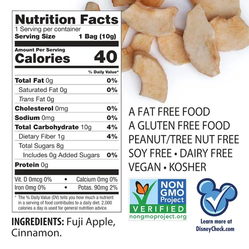 Vista 2 de Brothers All Natural Disney - Frutas fritas liofilizadas, manzana Fuji y canela, 0.35 onzas (paquete de 12), hechas con 100% fruta, sin gluten, sin