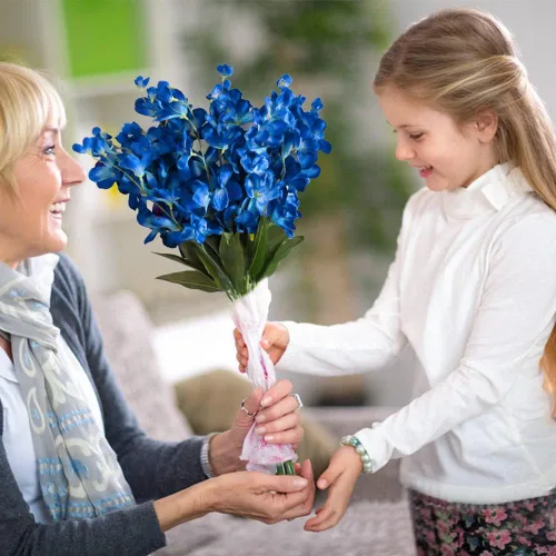 Vista 3 de Tallos de orquídeas artificiales de 26.7 pulgadas, 12 piezas de orquídeas de seda azul turquesa para boda, ramo de novia, corona, centro de mesa