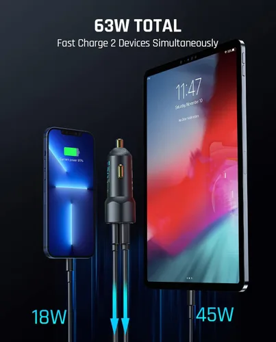 Vista 7 de Fanttik Inflador de neumáticos X8 APEX EV y adaptador de coche de carga rápida de doble puerto de 65 W