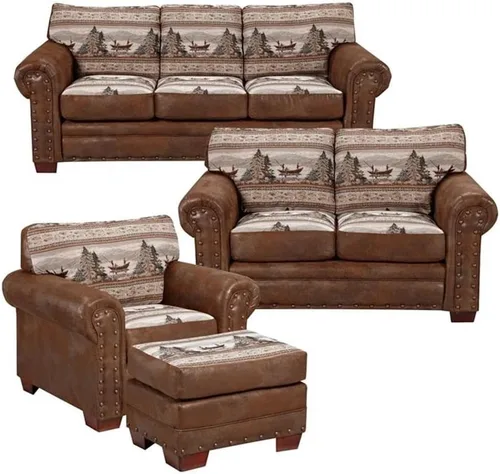 Vista 12 de American Furniture Classics Wild Horses - Juego de sofá de microfibra de 4 piezas, color marrón Tapiz de caballos salvajes