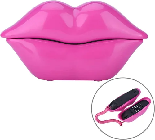 Vista 2 de Teléfono de labios, Teléfono residencial avanzado, Interesante boca en forma de labio, divertido cable de teléfono de plástico rosa rojo, teléfono