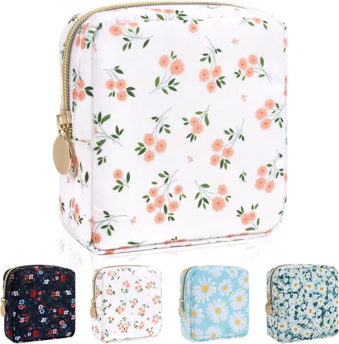 Vista 54 de Iqimott Bolsa Grande de Maquillaje de Nylon, Neceser de Viaje, Bolsa Grande de Cosméticos Preppy, Organizador de Maquillaje de Nylon, Bolsa de Beige