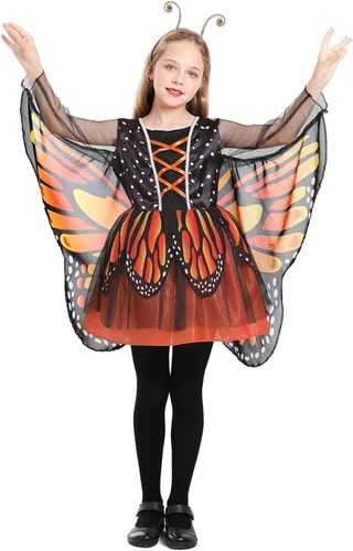 Vista 4 de JUST FOR PARTY Girl Monarch Butterfly Wing Cape, Adult Butterfly Cape Dress for Halloween, Toddler
