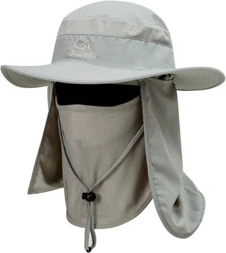 Vista 8 de YR.Lover Gorra de pesca de ala ancha con protección solar UV para exteriores con solapa extraíble