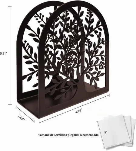 Vista 3 de Servilletero para mesas, diseño de árbol de la vida, moderno servilletero de metal para el hogar, cocina y fiesta de picnic, bronce