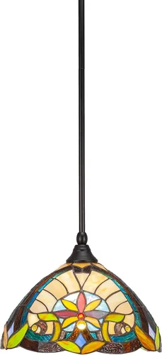 Vista 52 de Toltec Lighting Tallo Colgado Mini colgante, acabado de cobre negro, 3.5" cuadrado humo burbuja vidrio