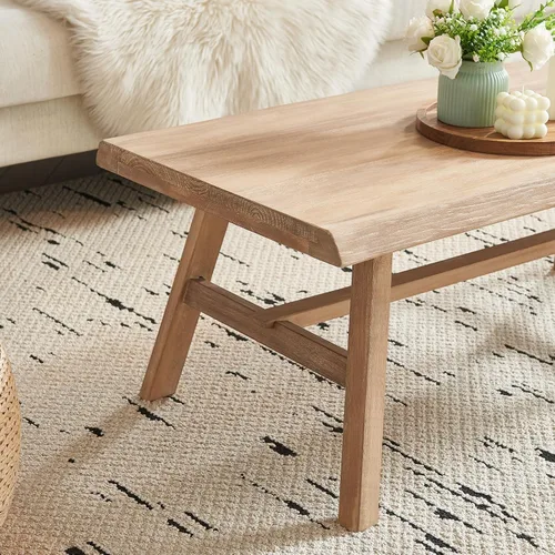 Vista 4 de Wnutrees - Mesa de café de 43" de madera maciza estilo casa de campo, mesa central rústica rectangular para sala de estar, natural