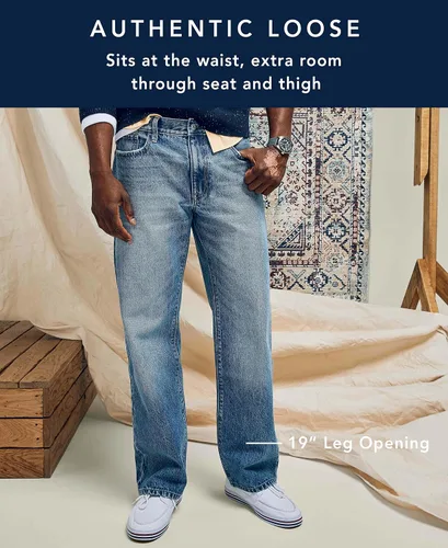 Vista 5 de Nautica Pantalones de mezclilla para hombre, de ajuste holgado, con 5 bolsillos