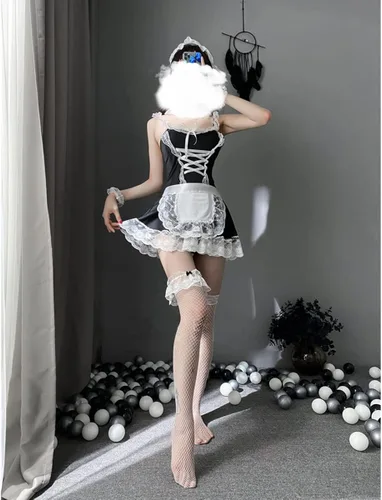 Vista 5 de SNOMYRS Women's Sexy French Lace Maid Outfit Costume Anime Cosplay Lingerie Roleplay Dress Naughty Apron