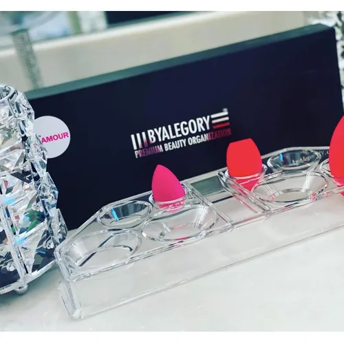 Vista 5 de Organizador de acrílico para esponjas de maquillaje y espacio de secado, con 9 compartimentos, sirve para todas las marcas, de byAlegory