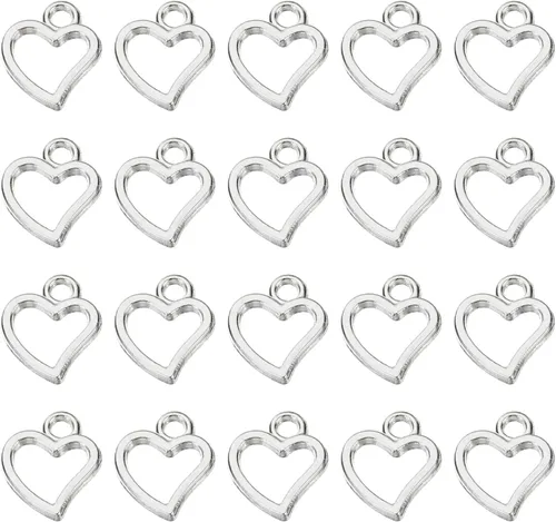 Vista 6 de PATIKIL 100 piezas de dije de corazón mini círculo de corazón colgante de metal a granel para hacer joyas, pulseras, aretes, collar