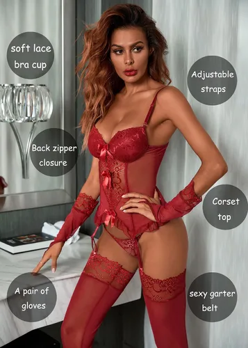 Vista 2 de Lencería sexy para mujer, conjunto de 4 piezas
