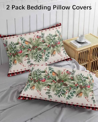 Vista 3 de Fundas de almohada navideñas de tamaño estándar, 2 paquetes de fundas de almohada suaves para cama, fundas de almohada para sofá de cuerpo largo
