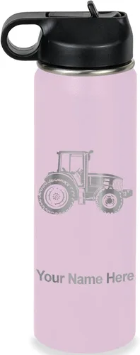 Vista 76 de LaserGram Botella de agua personalizada, tractor agrícola, acero inoxidable de doble pared aislada al vacío con popote superior, regalo grabado