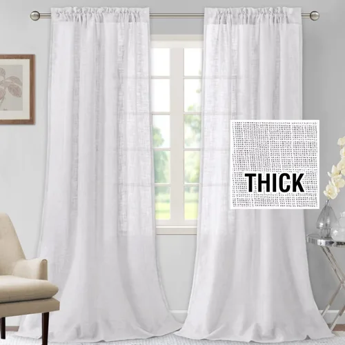Vista 14 de H.VERSAILTEX Cortinas de mezcla de lino, 63 pulgadas de largo, natural, texturizado, filtro de luz, bolsillo para barra, juegos de 2 paneles