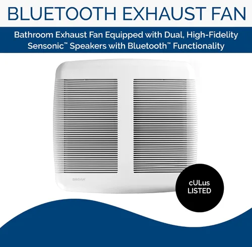 Vista 2 de Broan-NuTone Ventilador de ventilación con altavoz Bluetooth SPK110, certificado ENERGY STAR, 110 CFM, 1.0 Sones, blanco