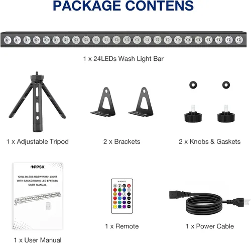 Vista 9 de Barra de luz de lavado de escenario para DJs: luces de lavado de pared RGBW de 120W con LED de fondo RGB - Control remoto IR APP y control DMX