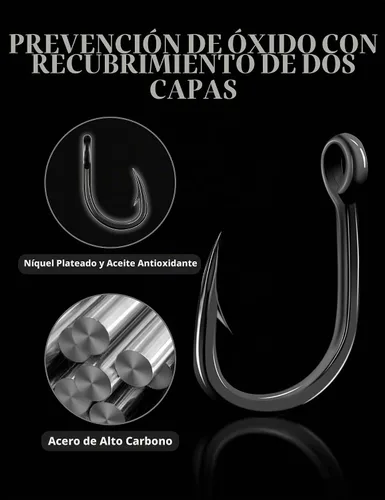 Vista 7 de BLUEWING Big Game Live Bait Hooks Heavy Duty Cutting Point, High Carbon Steel Ringed Hooks for Saltwater Fishing