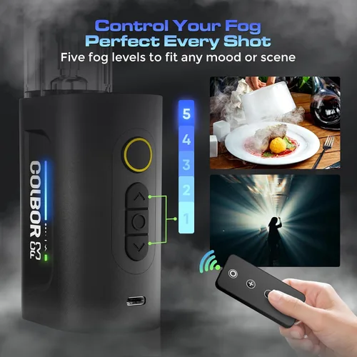 Vista 6 de Máquina de niebla portátil COLBOR CF3, mini máquina de humo manual para fotografía con control remoto, pequeño difusor de neblina con protección
