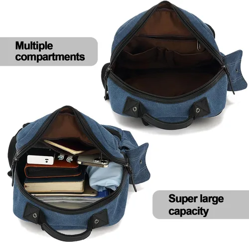 Vista 6 de Bolsa de mensajero vintage, mochila de lona para viajes, bolsa de hombro para hombre, bolsa de doble uso para transporte de mano y transporte cruzado