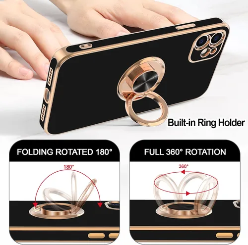 Vista 4 de Hython Funda para iPhone 11 con soporte de anillo [soporte de anillo giratorio de 360° con soporte magnético] [borde de oro rosa chapado en brillo]
