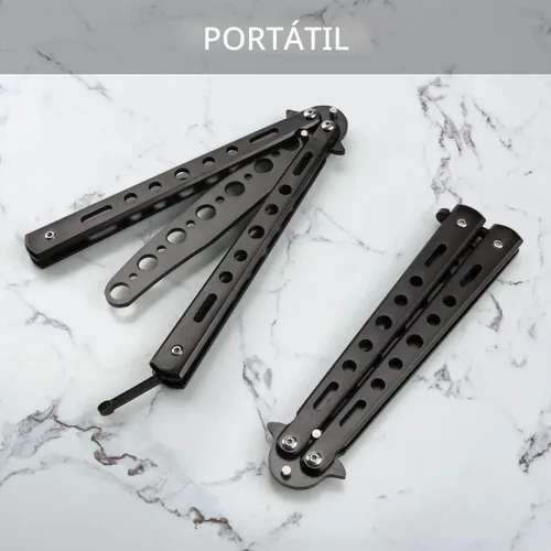 Vista 5 de Little World Cuchillo de mariposa - 1 paquete de cuchillo de mariposa herramienta de práctica de acero de metal - Peine para practicar trucos