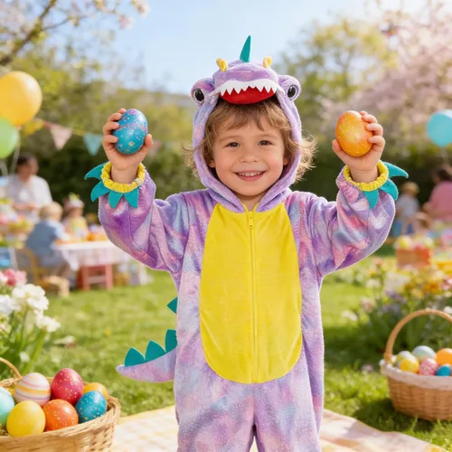 Vista 3 de Disfraz de dinosaurio T-Rex para niños, disfraz de dinosaurio con capucha