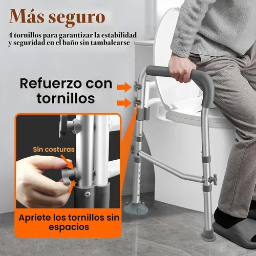 Vista 2 de DePango - Rieles de seguridad para inodoro para ancianos, asiento de inodoro ajustable con asas, marco de soporte de inodoro resistente con brazos