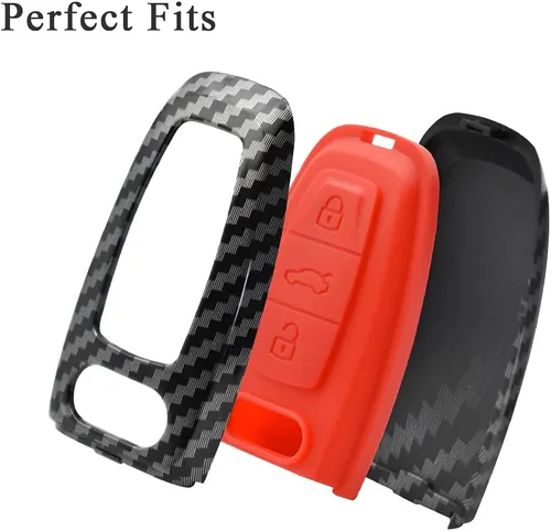 Vista 5 de SANRILY Funda para llavero de 3 botones para Audi A8 A6 A7 C8 Q8 Q7 E-Tron 2019 2020 sin llave con control remoto de entrada sin llave ABS funda